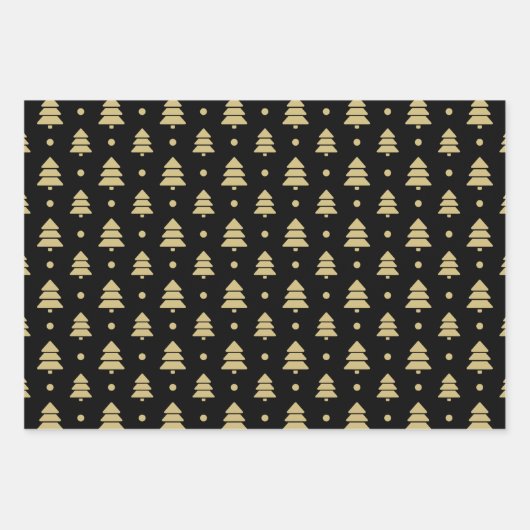 Christmas Black And Gold Snowflake Tree Pattern Inpakpapier Vel (Voorkant 3)
