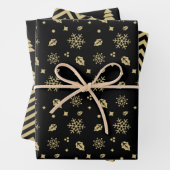 Christmas Black And Gold Snowflake Tree Pattern Inpakpapier Vel (In situ)