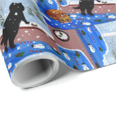 Christmas Black Cat Art Painting Cadeaupapier (Rol Hoek)