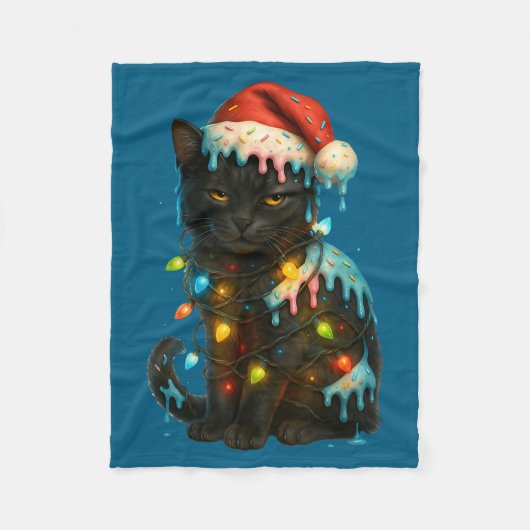 Christmas Black Cat Ice Cream Drip Santa Hat Cute  Fleece Deken (Voorkant)