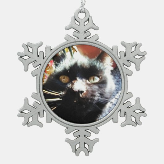 CHRISTMAS BLACK CAT-versiering Tin Sneeuwvlok Ornament (Voorkant)