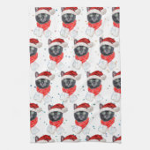 Christmas Black Cat with Red Scarf Theedoek (Verticaal)