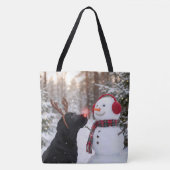 Christmas Black Labrador Retriever with Snowman Draagtas (Voorkant)