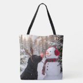 Christmas Black Labrador Retriever with Snowman Draagtas (Achterkant)