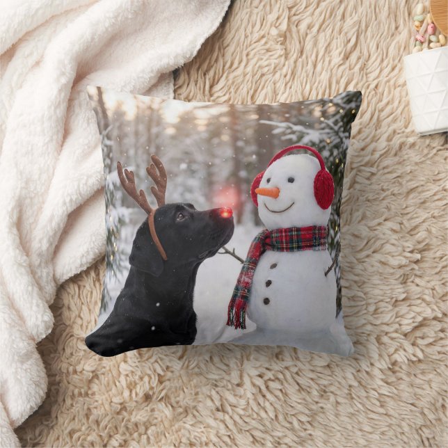 Christmas Black Labrador Retriever with Snowman Kussen (Deken)
