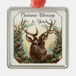 Christmas Blessings Deer Metalen Ornament
