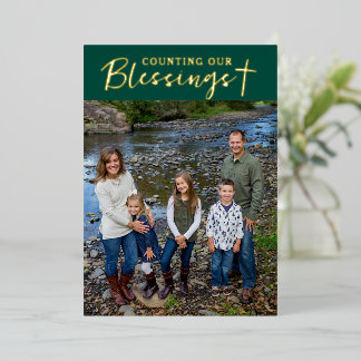 Christmas Blessings Photo Cross Script Faith Green Folie Feestdagenkaart