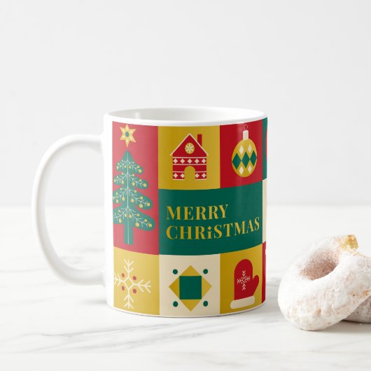 Christmas block pattern bauhaus style koffiemok (Met donut)