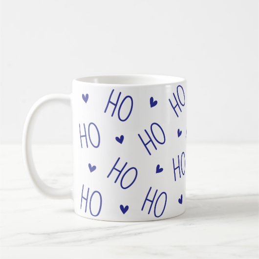 Christmas Blue and White Coffee Mug Ho Ho Ho Heart (Gauche)