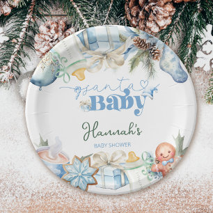 Christmas Blue Boy Santa Baby shower Papieren Bordje