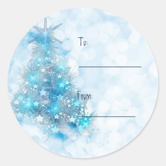 Christmas Blue Christmas Tree Custom Gift Label (Voorkant)