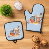 christmas blue coffe style ovenwant & pannenlap set (Top down)