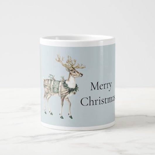 Christmas Blue Green Deer Extra Grote Beker (Voorkant)