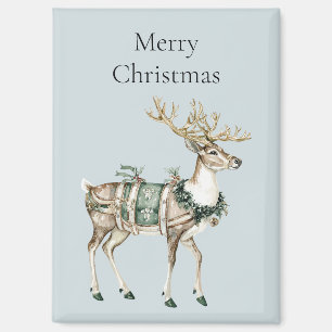 Christmas Blue Green Deer Magneet