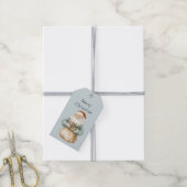 Christmas Blue Grey Santa Cadeaulabel (Met Touw)