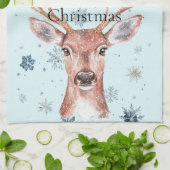 Christmas Blue Snowflakes Deer  Theedoek (Gevouwen)