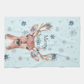 Christmas Blue Snowflakes Deer  Theedoek (Horizontaal)