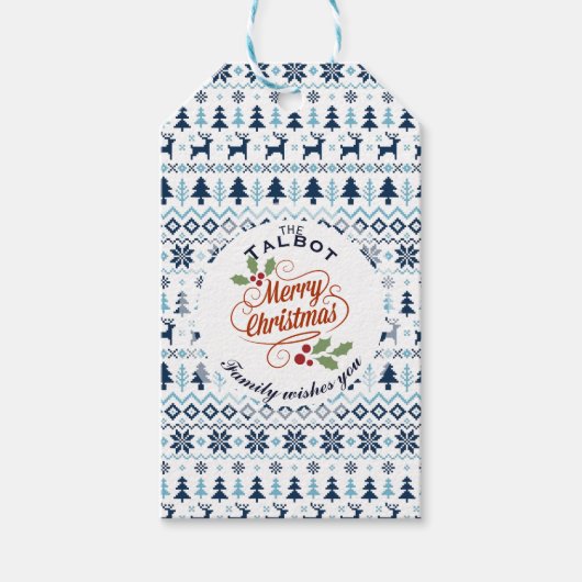 CHRISTMAS Blue Traditional gepersonaliseerd Gift L Cadeaulabel (Voorkant)