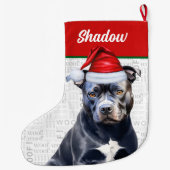 Christmas Bluenose Pitbull Name Woof Background Grote Kerstsok (Achterkant)