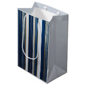 Christmas Blues Stripes blauw wit goud Medium Cadeauzakje (Voorkant Gekanteld)