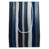 Christmas Blues Stripes blauw wit goud Medium Cadeauzakje (Achterkant)