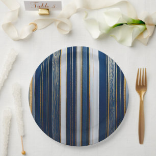 Christmas Blues Stripes blauw wit goud Papieren Bordje