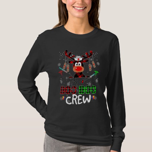 Christmas Boo Boo Crew Reindeer Nurse Mask Plaid N T-shirt (Voorkant)