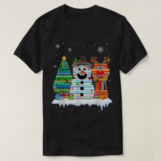 Christmas Book Lover Snowman Design T-shirt
