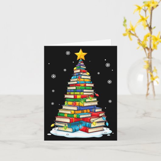 Christmas Book Tree Funny Librarians Books Lover Kaart (Gele Bloem)