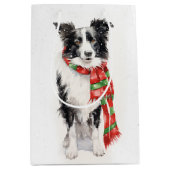 Christmas Border Collie In Snowflakes Medium Cadeauzakje (Voorkant)