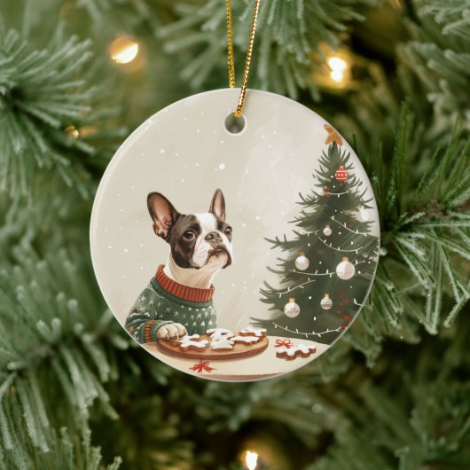 Christmas Boston Terrier Dog Keramisch Ornament (Boom)