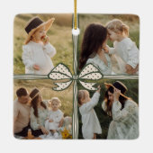Christmas Bow Cadeau Vier Fotocollage Keepsake Keramisch Ornament (Achterkant)