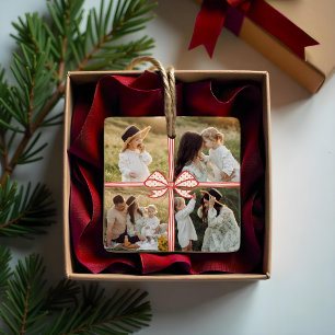 Christmas Bow Cadeau Vier Fotocollage Keepsake Keramisch Ornament