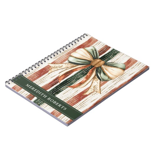 Christmas Bow Rustic Stripes Personalized Notitieboek (Linkerzijde)