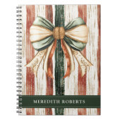 Christmas Bow Rustic Stripes Personalized Notitieboek (Voorkant)