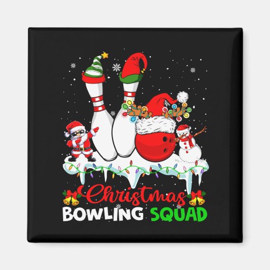Christmas Bowling Squad Dabbing Santa Elf Bowling Magneet (Voorkant)