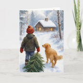 Christmas Boy With Pine Tree and Dog Kaart (Voorkant)