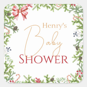 Christmas Branches Baby shower Genderneutraal Vierkante Sticker
