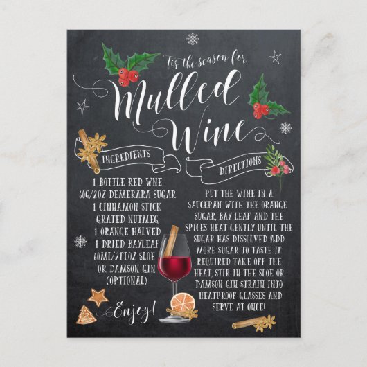 Christmas briefkaart Mulled Wine Chalkboard (Voorkant)