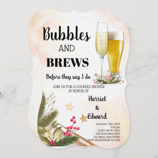 Christmas Bubble & Brews Couples Douche Invitation (Devant / Derrière)
