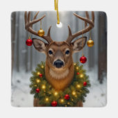 Christmas Buck Wearing a Glowing Wreath Keramisch Ornament (Voorkant)