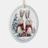 Christmas Bunny and gift, personalized Keramisch Ornament (Rechts)