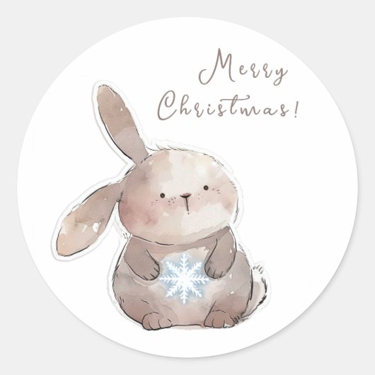 Christmas Bunny and Snowflake, personalized Ronde Sticker (Voorkant)