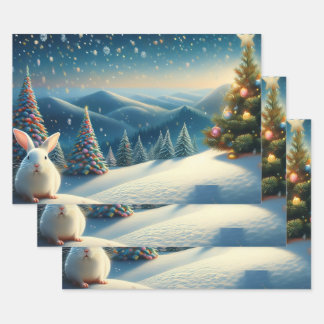 Christmas Bunny with Decorated Christmas Tree Inpakpapier Vel