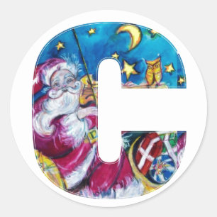 CHRISTMAS C-BRIEF / GEÏNSPIREERDE SANTA-MONOGRAM RONDE STICKER