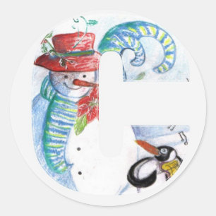 CHRISTMAS C BRIEF, PENGUIN'S SERENADE MONOGRAM RONDE STICKER