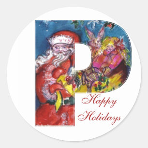 CHRISTMAS C BRIEF / SANTA MET GIFTS MONOGRAM RONDE STICKER