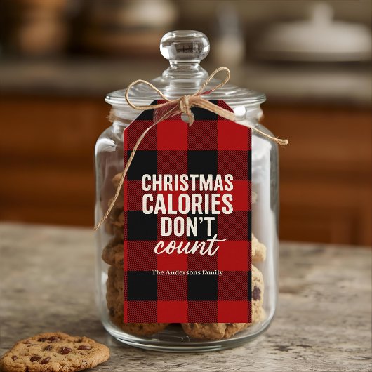 “Christmas Calories Don’t Count” Buffalo Plaid Cadeaulabel
