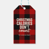 “Christmas Calories Don’t Count” Buffalo Plaid Cadeaulabel (Voorkant)