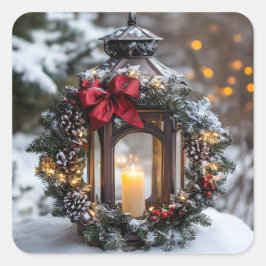 Christmas Candle Lantern Vierkante Sticker